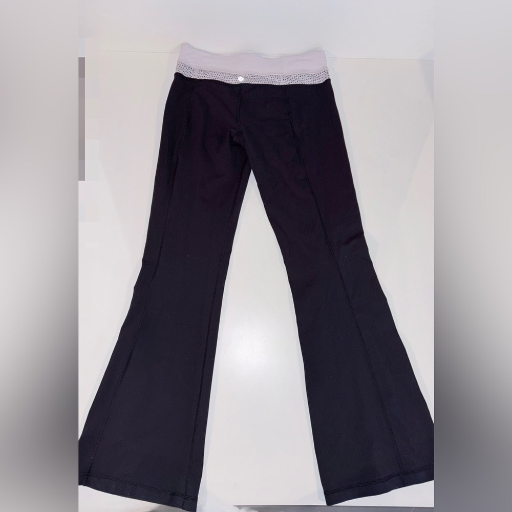 lululemon athletica Black Flared Leggings with White Fold-Over Waist